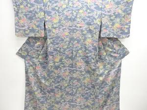 流水に草花模様小紋着物